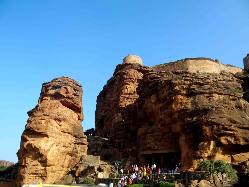 Badami,rock cut cave temples,India,Karnataka,sculpture,carvings,entrance