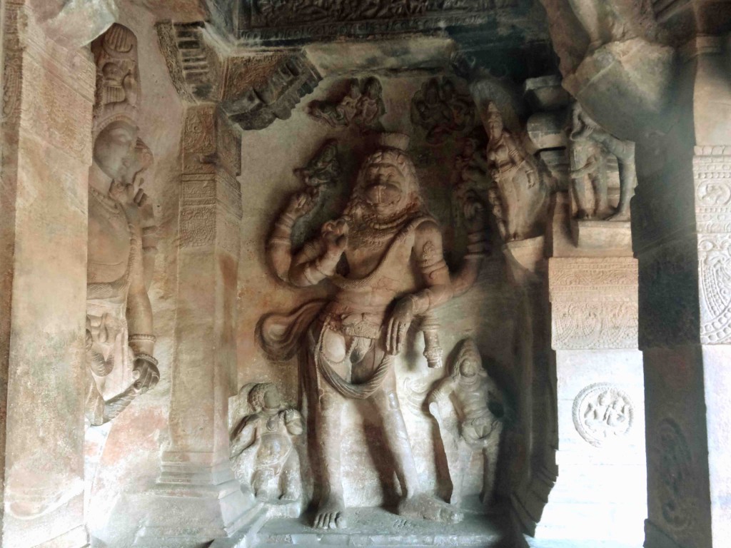 Badami,rock cut cave temples,India,Karnataka,sculpture,carvings,entrance