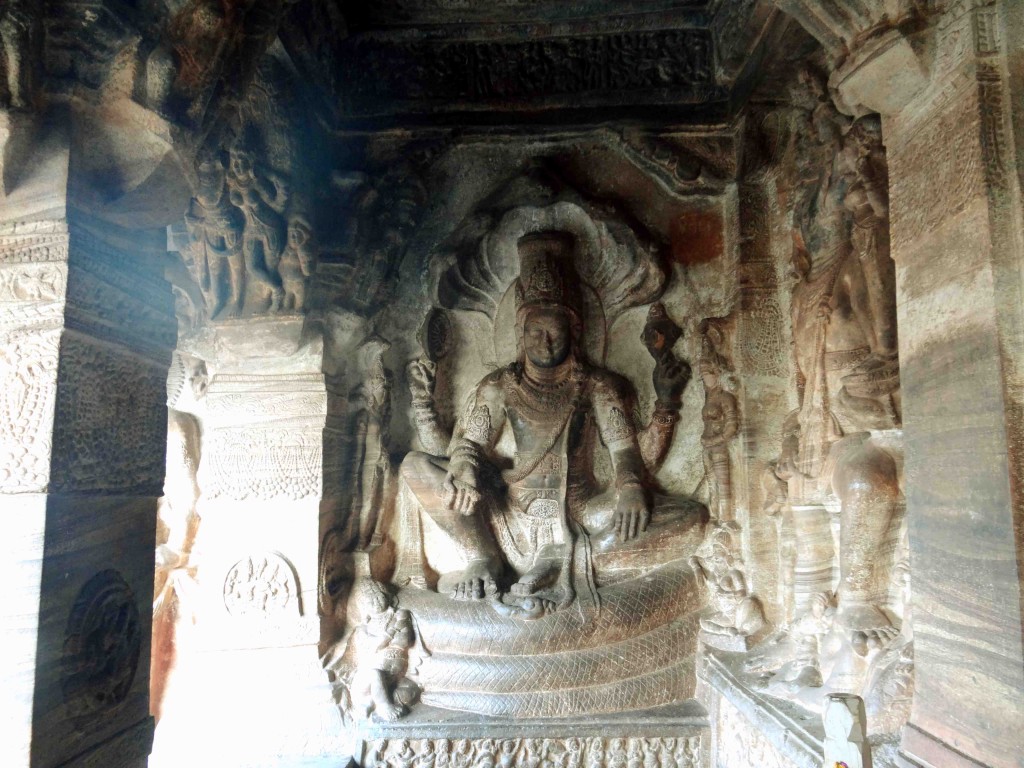 Badami,rock cut cave temples,India,Karnataka,sculpture,carvings,Lord Vishnu